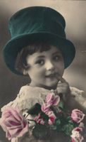 Alte, seltene farbige Postkarte, Kind mit Zylinder, TOP 1924