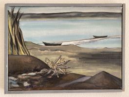 Vintage '62 Oil Painting: Serene Boats on Calm Waters Art