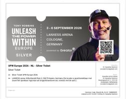 2 Billets Tony Robbins UPW Europe 2026 Silver 3-6 September