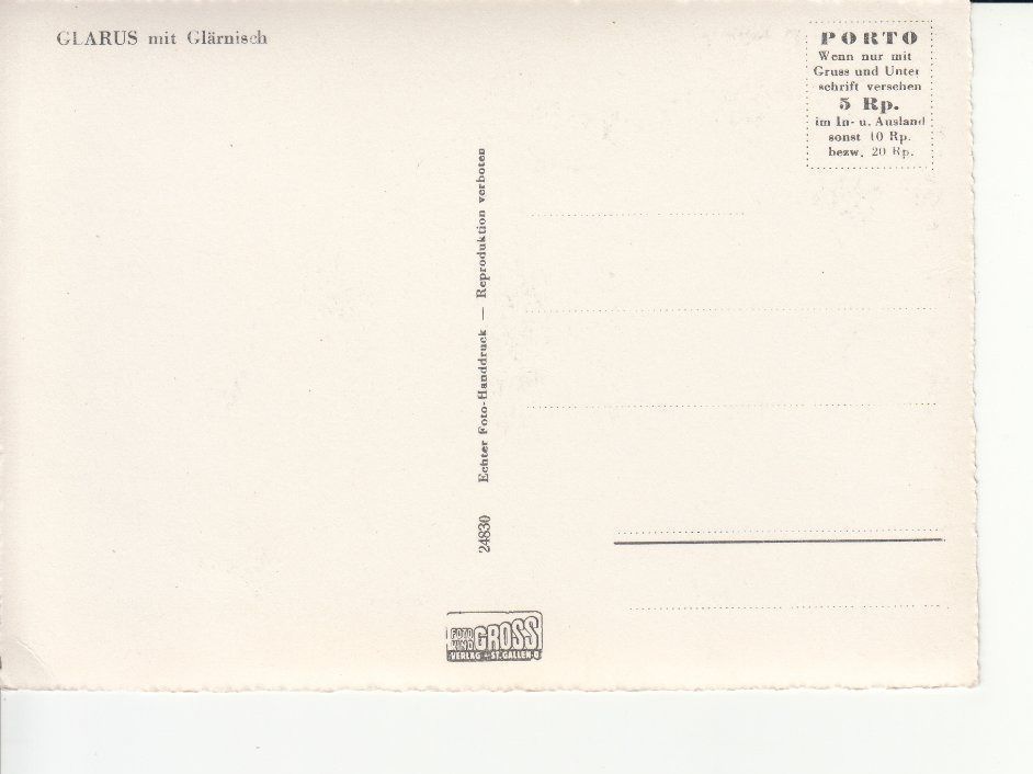 Cartoline postali: Glarus ca. 1950 – Usato da Bürglen TG venduto da StampGraf 1