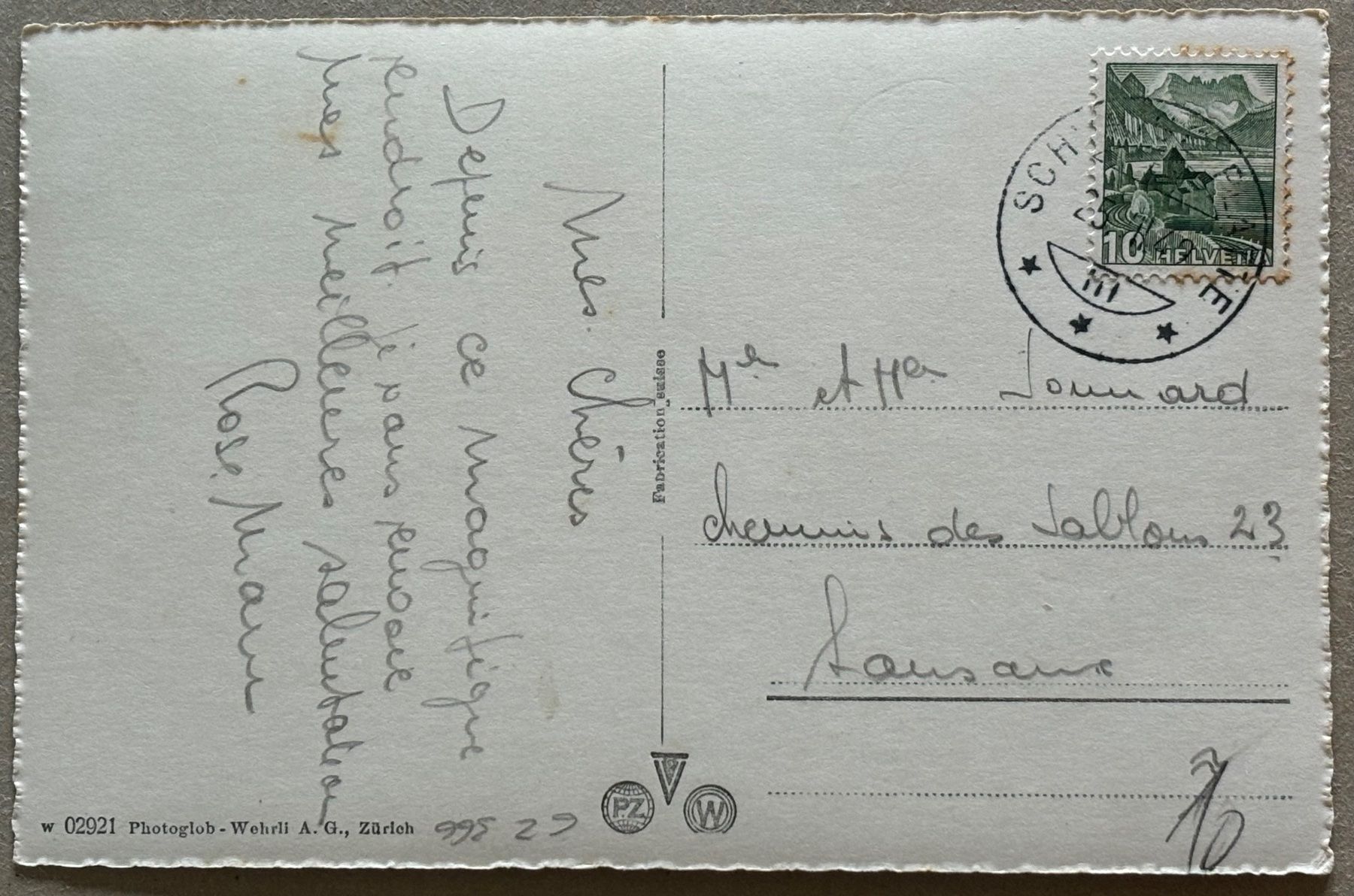 Cartoline postali: Schynige Platte Bahn, Eiget, Mönch, Jungfrau, 1942 – Usato da Frauenfeld venduto da Merk52 1