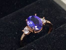 Echter Tansanit Ring in Roségold , Grösse Verstellbar 925