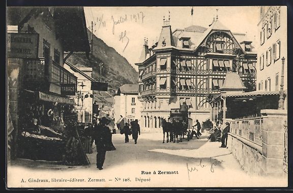 Cartes postales: AK Zermatt, Ortsansicht mit Geschäften – D'occasion à Berlin par bartko-reher