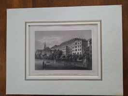 Gravure ancienne de Bâle encadrée - Collection hivernale