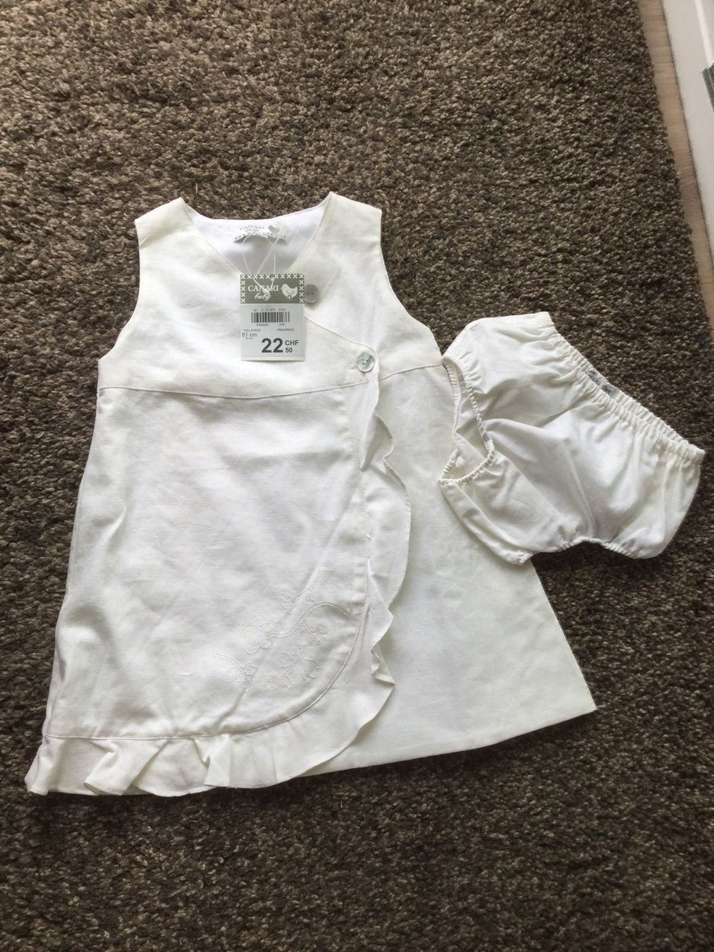 Vestiti & Gonne: Robe bébé blanche + Culotte 55% lin NEUF – Nuovo e nell'imballaggio originale da Agiez venduto da chouchanelle
