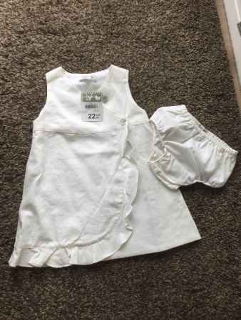 Robe bébé blanche + Culotte 55% lin NEUF