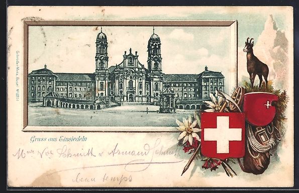 Cartoline postali: Litho Einsiedeln, Blick auf das Schloss, – Usato da Berlin venduto da bartko-reher