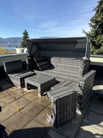 Lounge Set Rattan mit Sonnendach grau gebrauchter Zustand