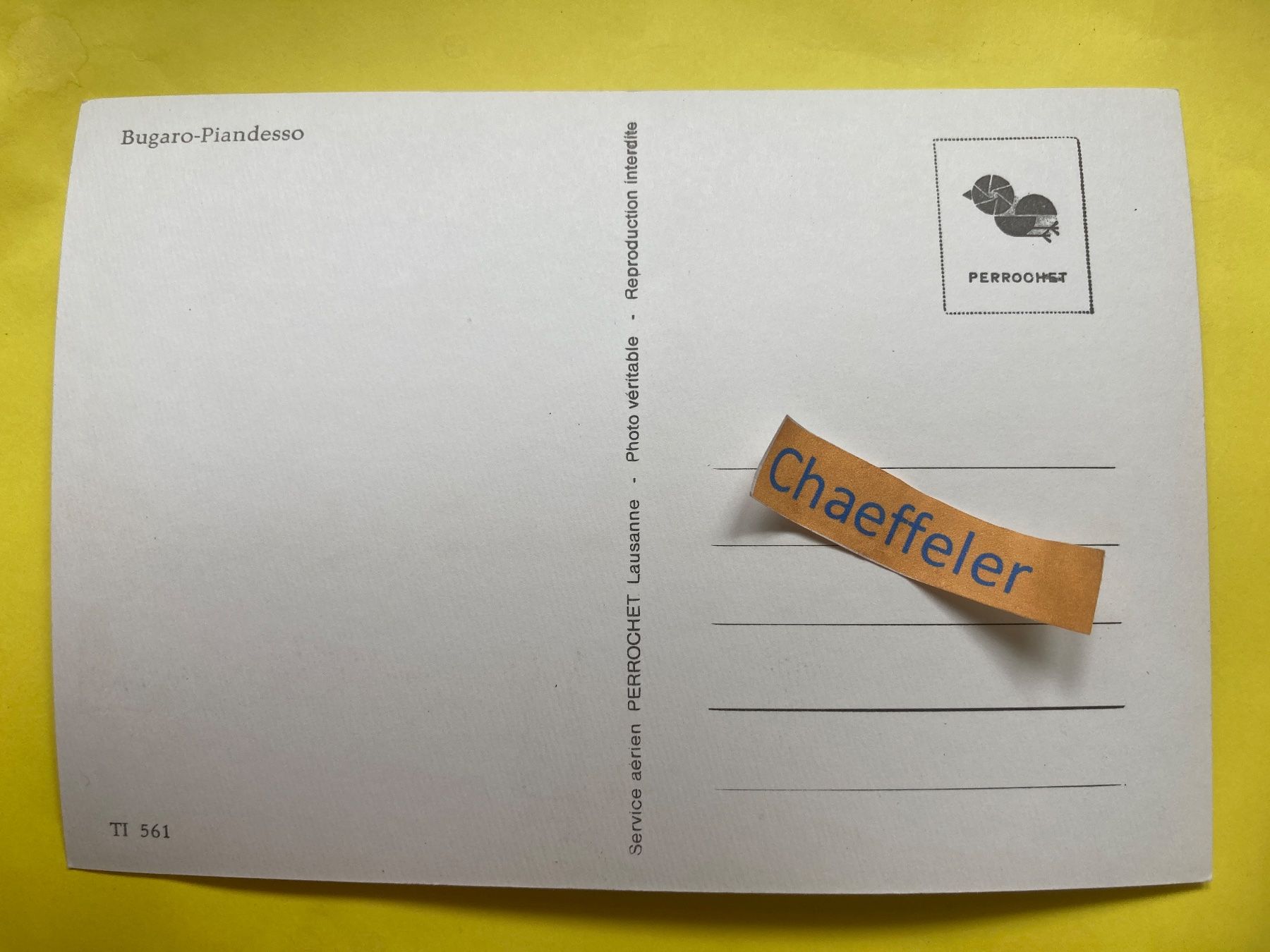 Cartoline postali: Bugaro-Piandesso – Usato da Zürich venduto da Chaeffeler 1