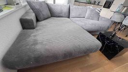 Ecksofa Cordstoff grau mit Kissen