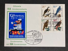 BRD 1973 Sonderstempel IGA Hamburg Satz Jugendmarken Vögel