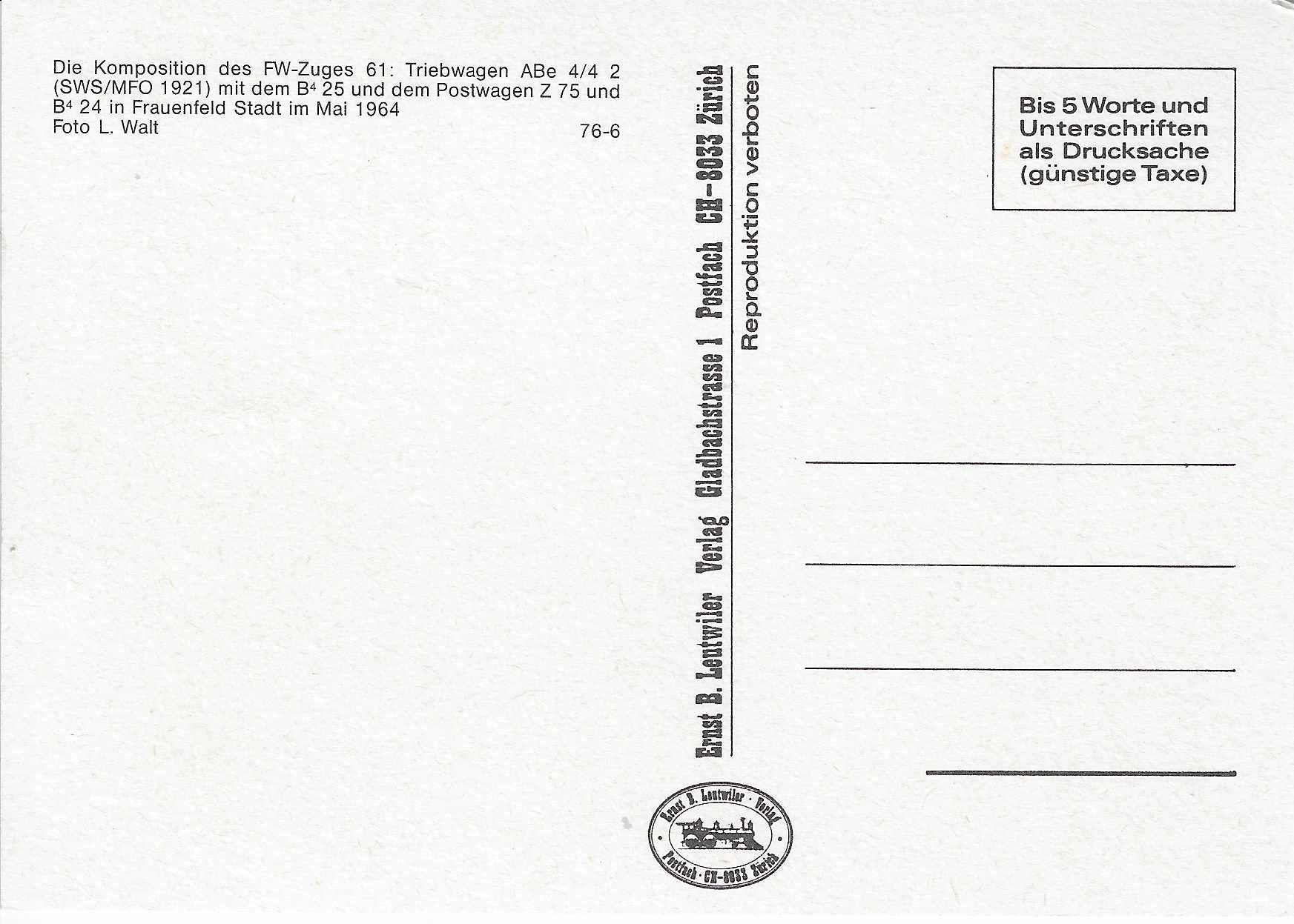 Cartoline postali: Triebwagen ABe 4/4 des FW-Zuges – Nuovo (secondo la descrizione) da Rothrist venduto da Stranglehold 1