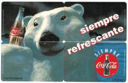 4 Telefonkarten Perú Eisbär mit Coca Cola Puzzle