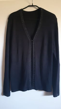 Twinset (Kurzarmpulli + Cardigan) schwarz mit Glitzersteinen