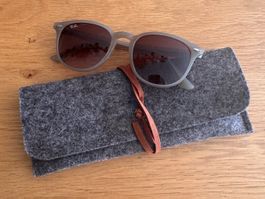 Handmade Wollfilz-Brillenetui Dunkelbraun meliert – Cognac