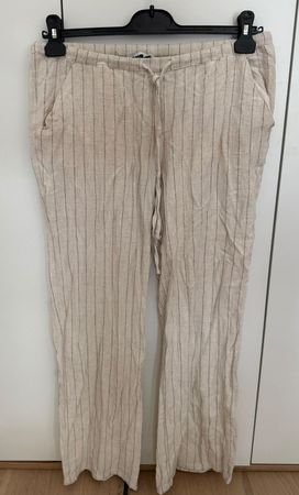 Stoffhose beige gestreift mit Bindeband Gr. S