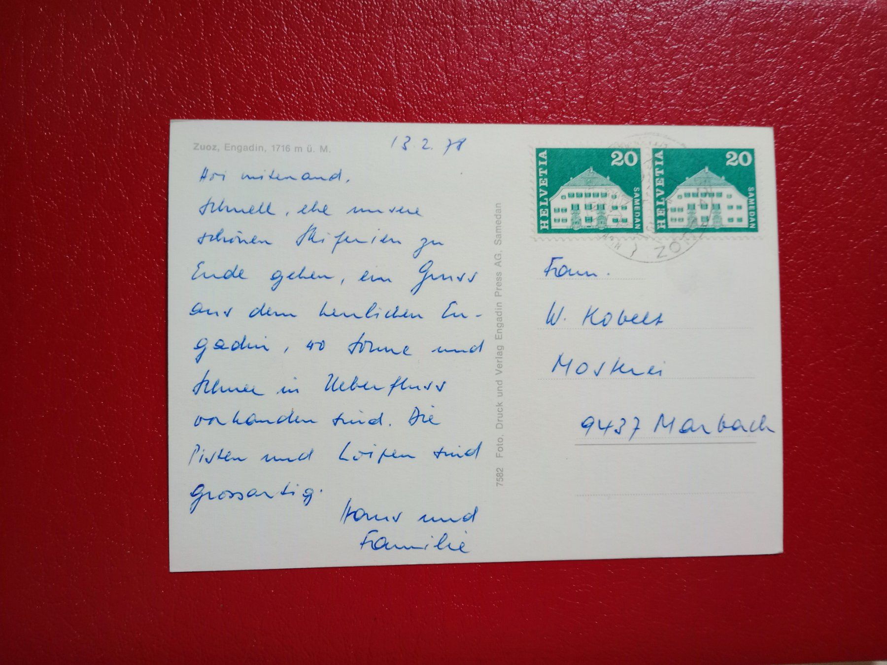 Cartes postales: Zuoz Graubünden Winter 1978 mit Skilift – D'occasion à Küttigen par Melisch1000 1