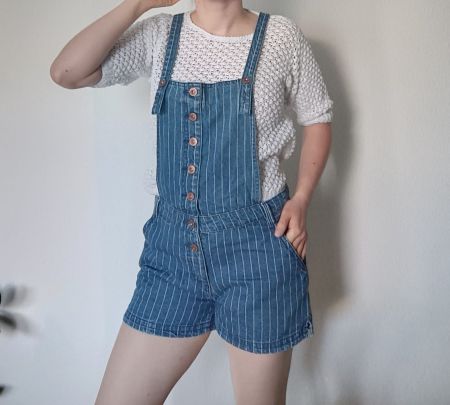 Dark denim dungarees with white stripes - size S