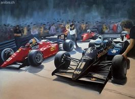 Formel 1 Startaufstellung in SPA Belgien 1984  Oelgemälde