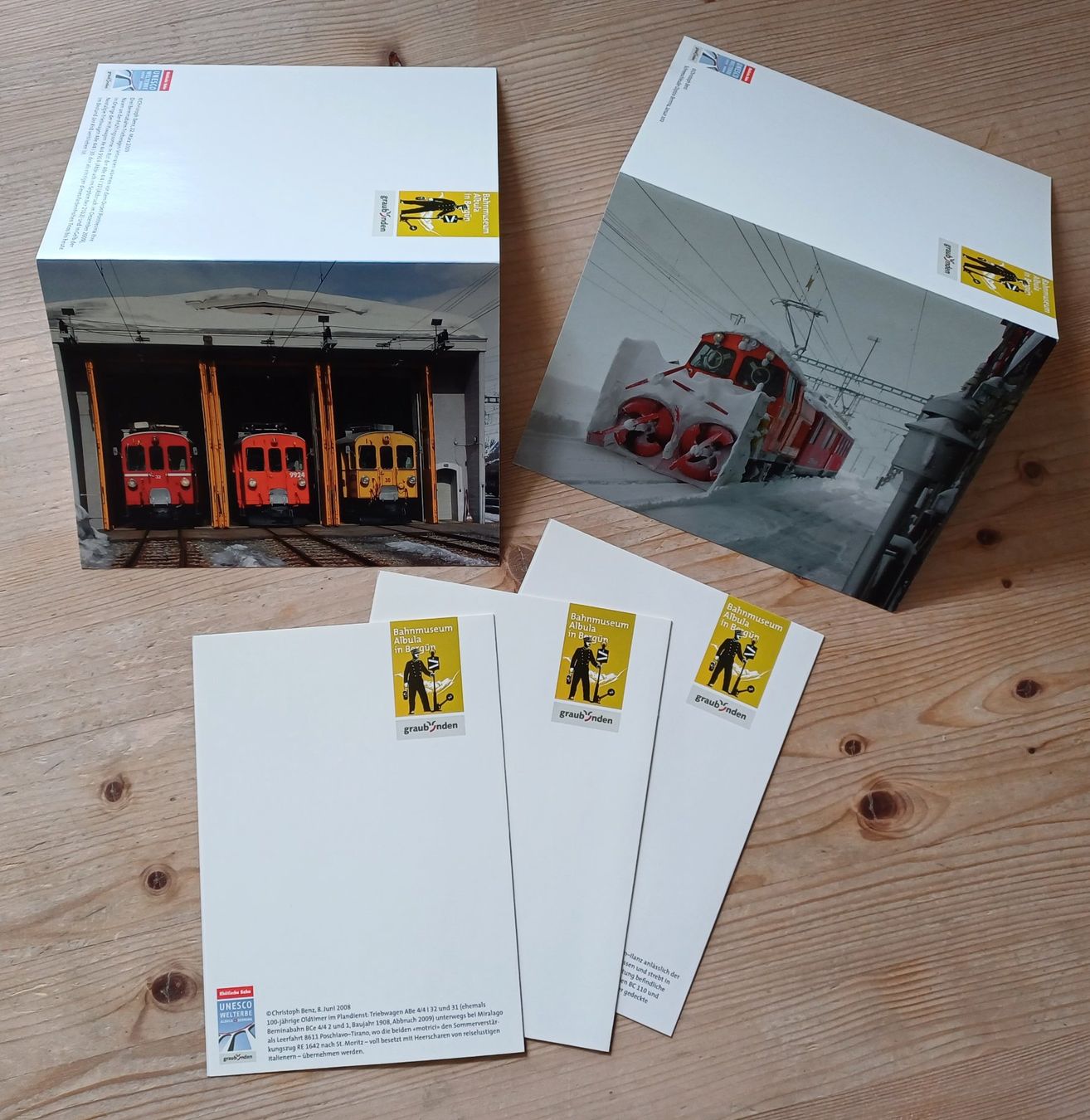 Cartoline postali: 5 Doppelkarten RhB Rhätische Bahn Bernina – Usato da Bever venduto da Berninascia 1