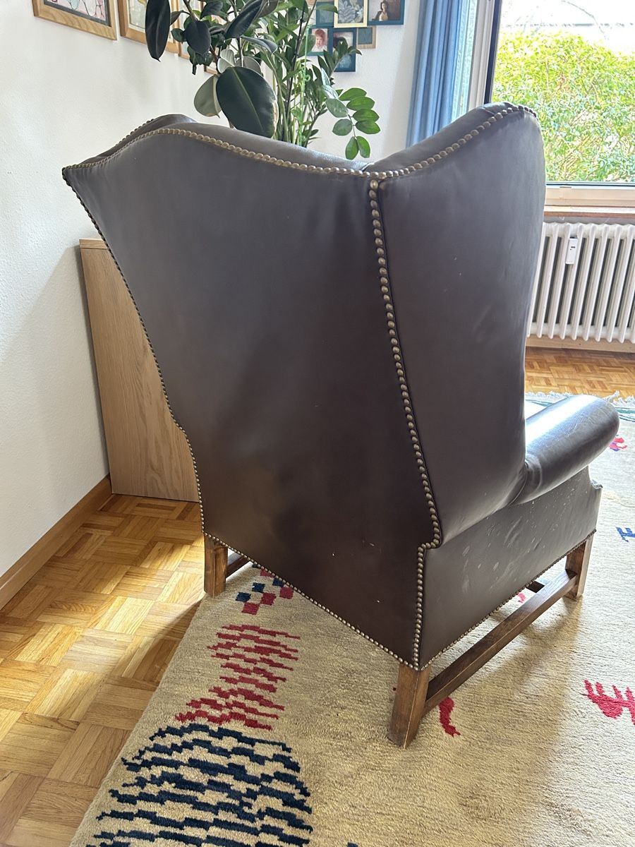 Poltrone: Klassischer englischer Ohrensessel, braun, Echtleder – Usato da Basel venduto da Top_79ft 2