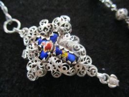 Rosenkranz mit Emaille Kreuz Silber