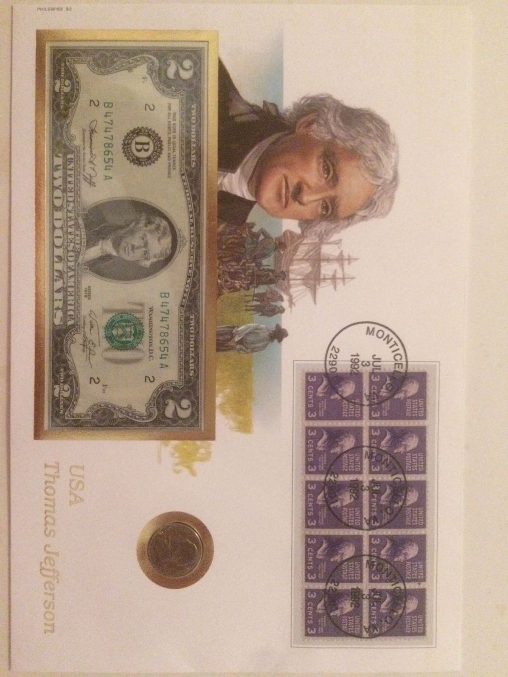 Banconote: Banknotenbrief 2 USD T. Jefferson – Nuovo e nell'imballaggio originale da Muralto venduto da Alex1912