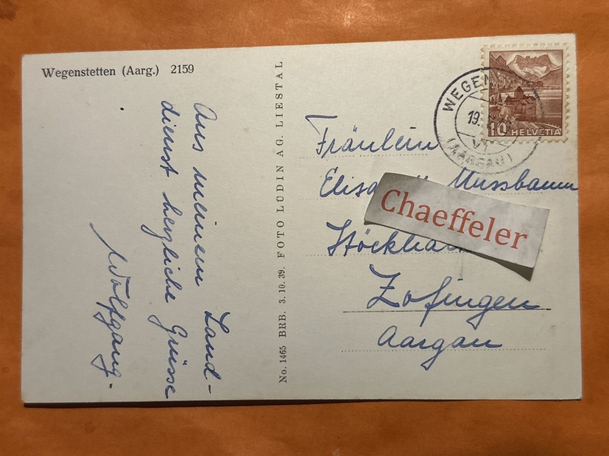 Cartoline postali: 1949 Wegenstetten AG 2150 – Usato da Zürich venduto da Chaeffeler 1