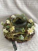 Deko-Kranz mit Glas Windlicht Holzdeko neu mit Etikett