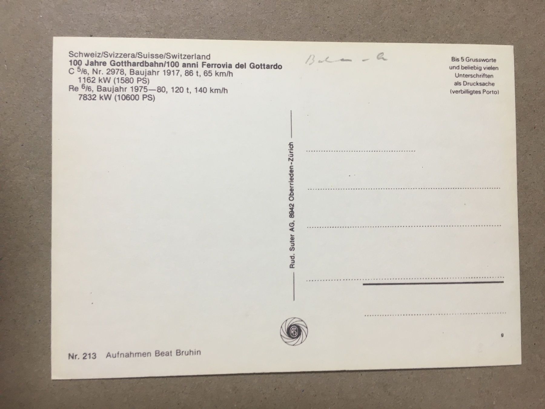 Cartoline postali: AK Bahn 100 Jahre Gotthard Bahn 1982 – Usato da Küttigen venduto da Melisch1000 1