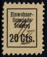20 Cts. Fiskalmarke der Gemeinde SEEBERG