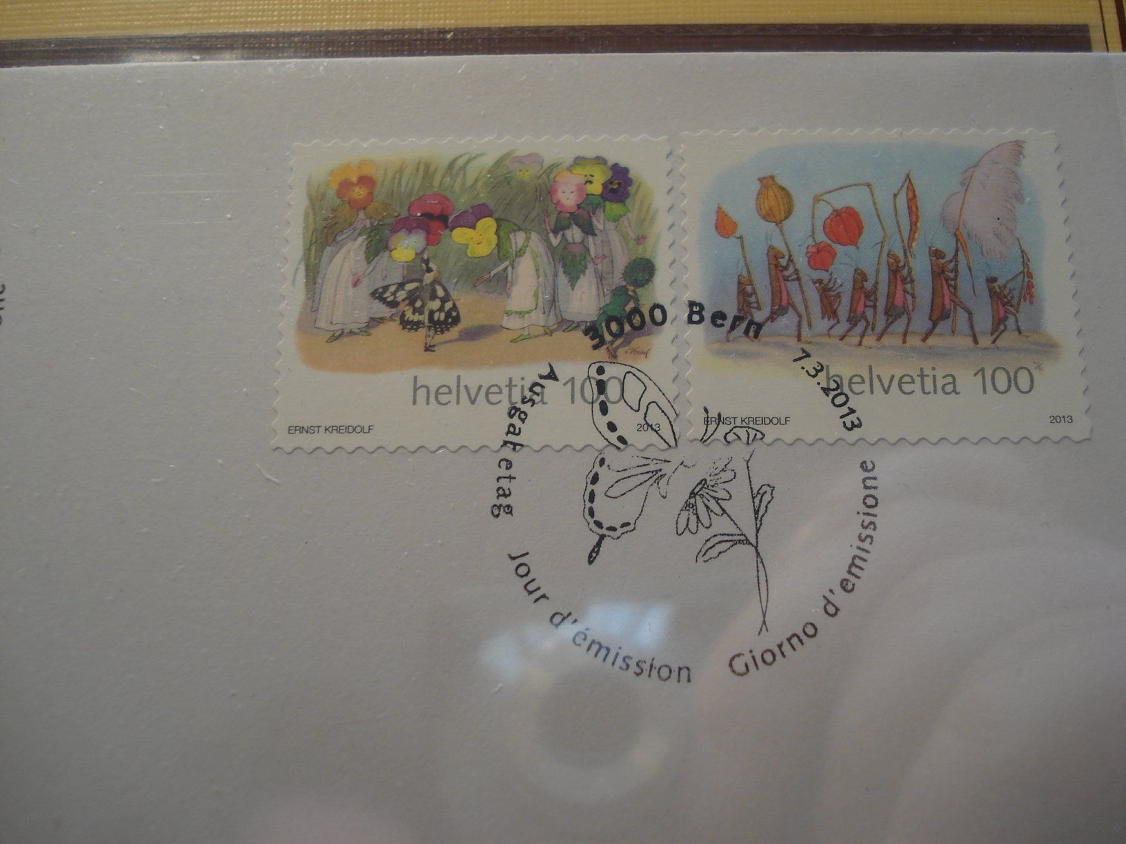 Tutti i francobolli: Abart Kreidolf 2013, FDC, Eckzahnstanzung – Usato da Niederwil AG venduto da morostahu