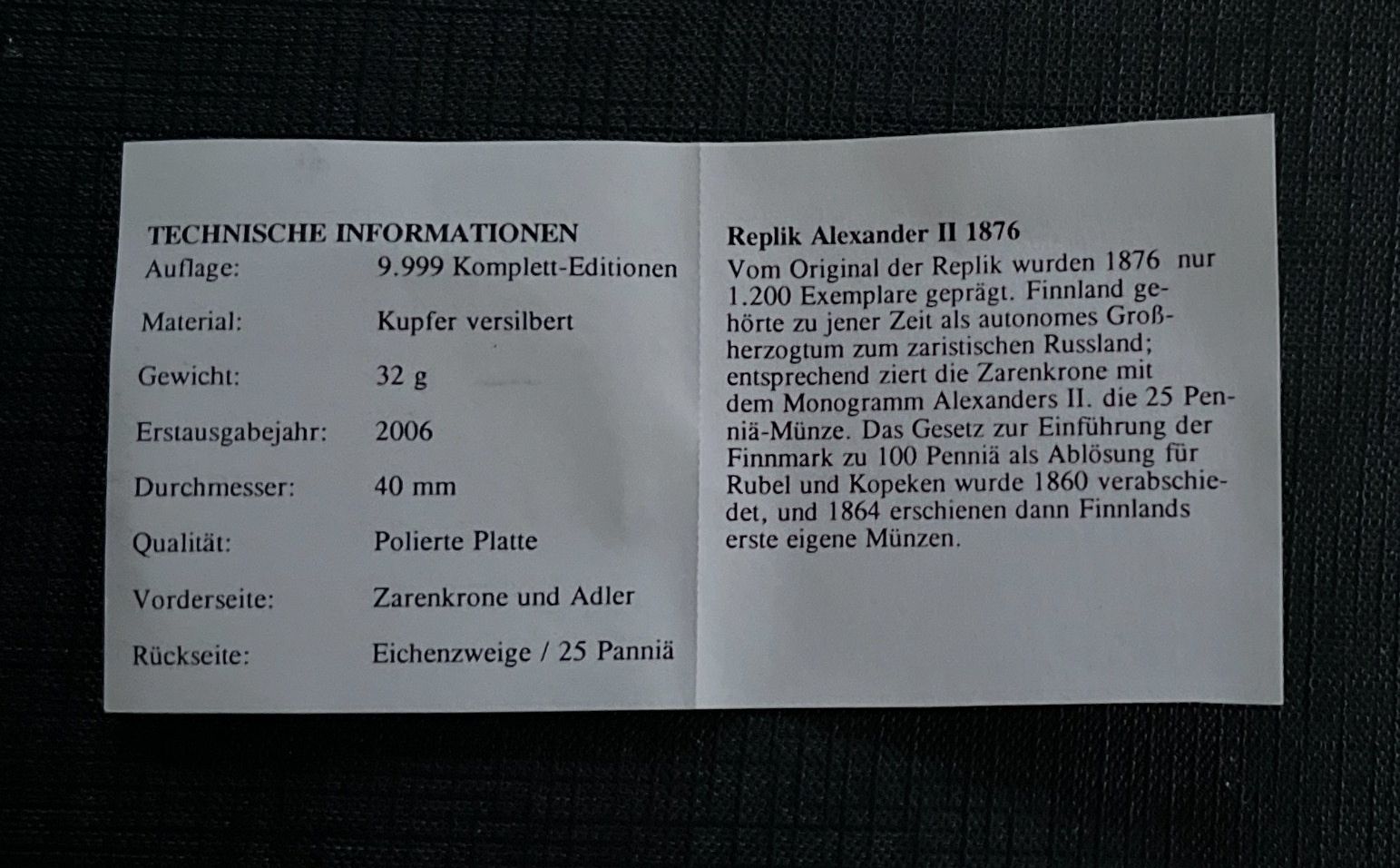 Alle Münzen: Replik Alexander II 1876 / Nummer: 05103 von 9999 – Neu und originalverpackt aus Emmenbrücke von inf_9dkq 2