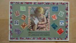 Carte postale ancienne "Le langage des timbres", rare!