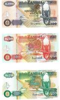 Zambia Set 3 Stk 20-100 Kwacha 1992-2009 UNZ