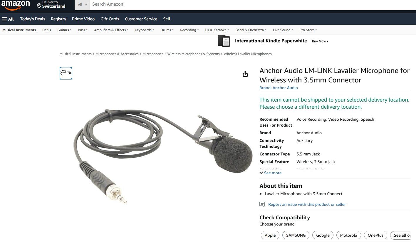 Mikrofone: Anchor Audio Link lavalier Lapel Microphone locking 3.5 mm – Gebraucht aus Geneve von T36 1