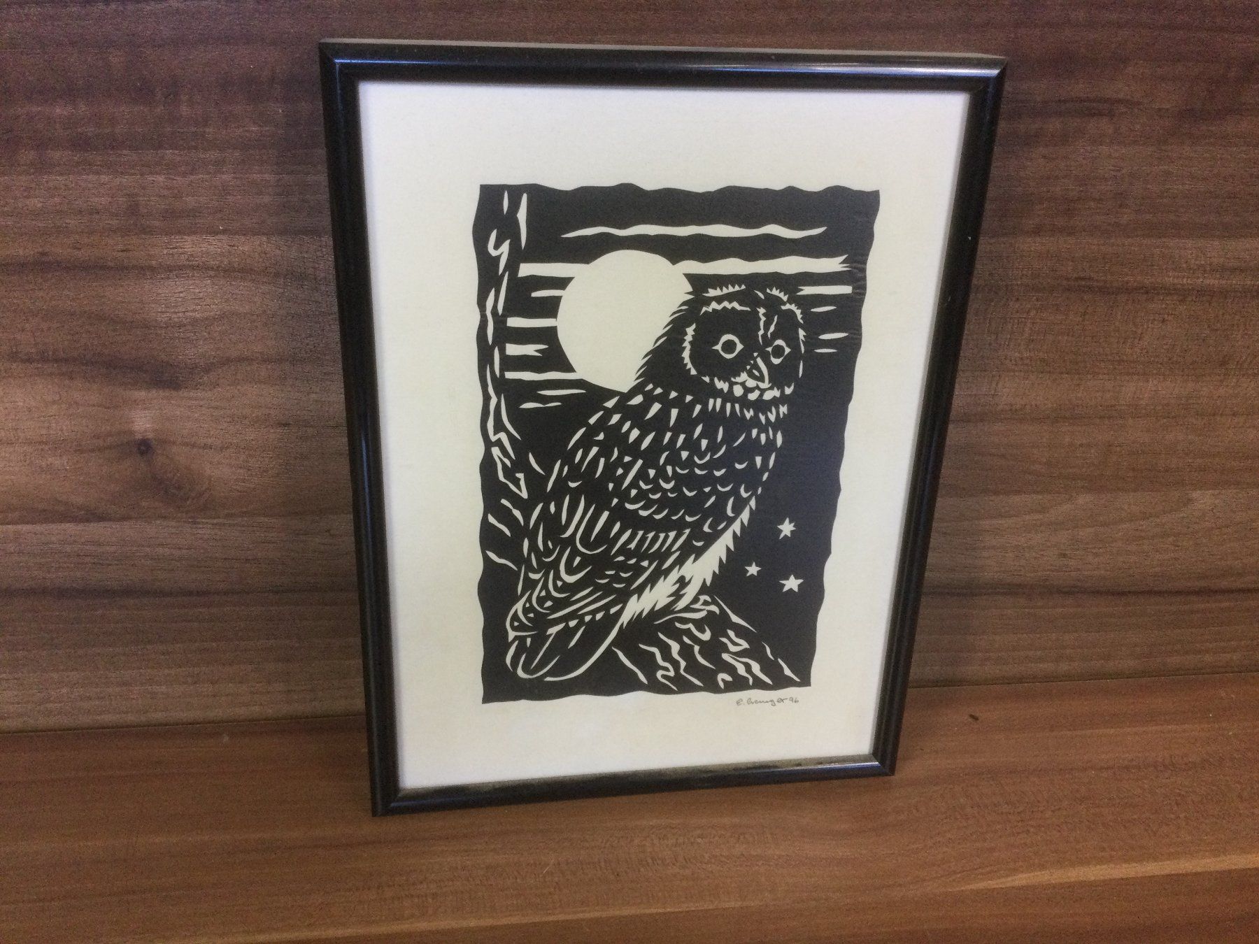 Grafiken & Lithographien: Gebrauchtes Bild mit Eule Scherenschnitt E. Langer 96 – Gebraucht aus Wangen SZ von kuriosum12 3