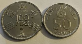Münzen 100 Ptas und 50 Pesetas Spanien1982