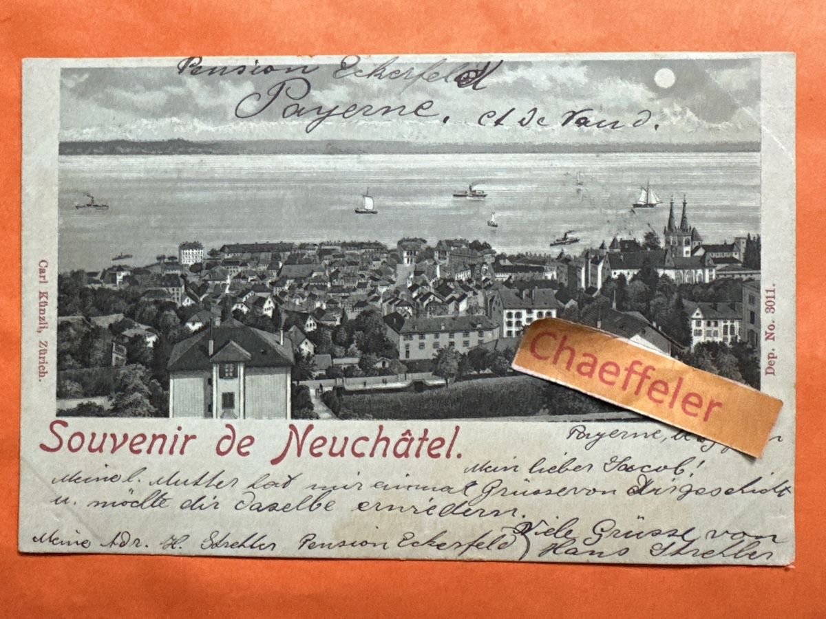 Cartoline postali: 1898 Souvenir de Neuchâtel Suisse – Usato da Zürich venduto da Chaeffeler