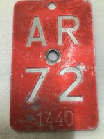AR 72 - VELONUMMER - FAHRRADSCHILD - PLAQUE DE VELO - AR 72