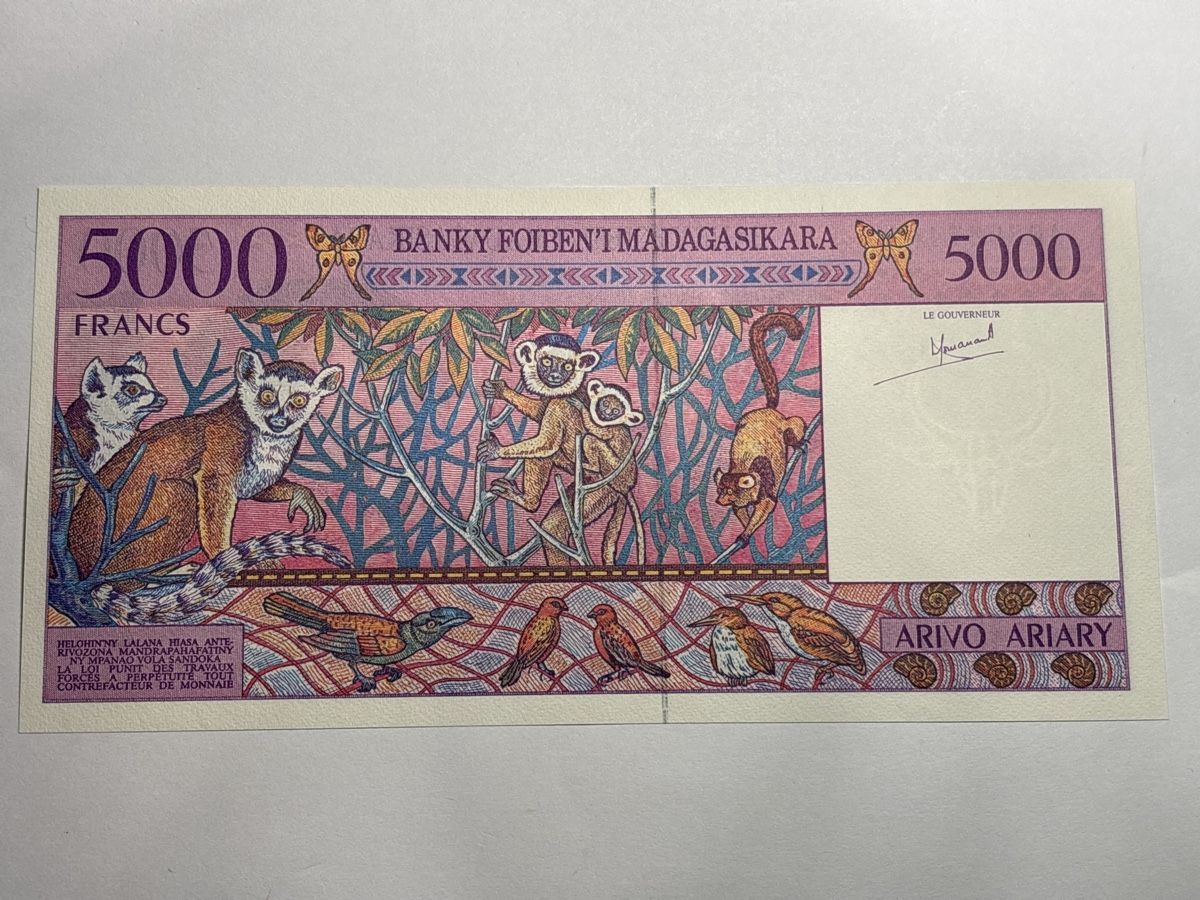 Banconote: Madagaskar 5000 Francs 1995 Banknote UNC – Nuovo e nell'imballaggio originale da Möhlin venduto da Don_Papa