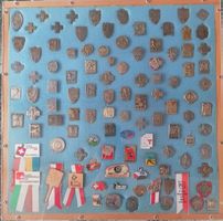 113 Hornusserfest Abzeichen 1913-2002 + ca. 100 Pin