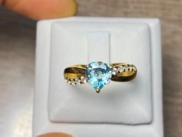 Blauer Zirkon Cambodia 💎✨ 925 Silber Ring vergoldet S253