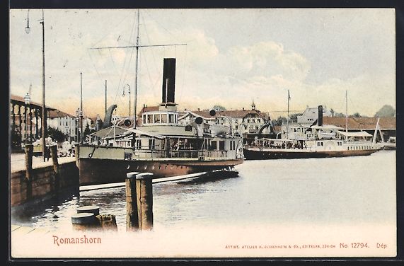 Cartoline postali: AK Romanshorn, Dampfer im Hafen, 1908 – Usato da Berlin venduto da bartko-reher