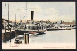 AK Romanshorn, Dampfer im Hafen, 1908