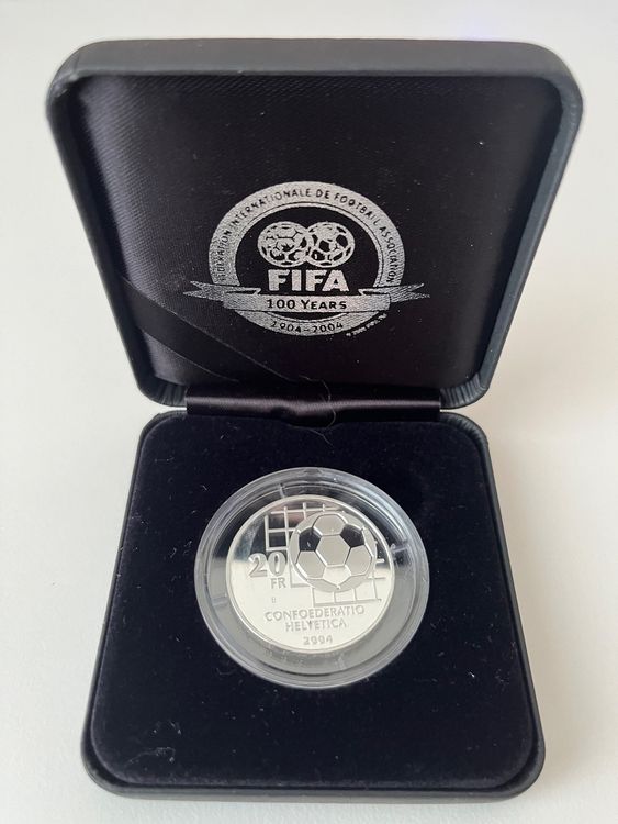 Toutes les monnaies: 100 Jahre FIFA 20 Fr. Gedenkmunze PP - Rare – Neuf avec emballage d'origine à Zürich par mar_2tjh 1