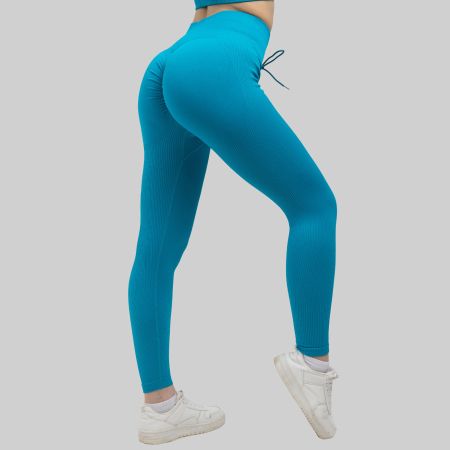 Scrunch Sport Leggings Damen Push Up High Nahtlos See Blau L
