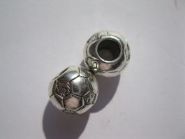 3 Metallperle, Grosslochperle, Bead, Fussball