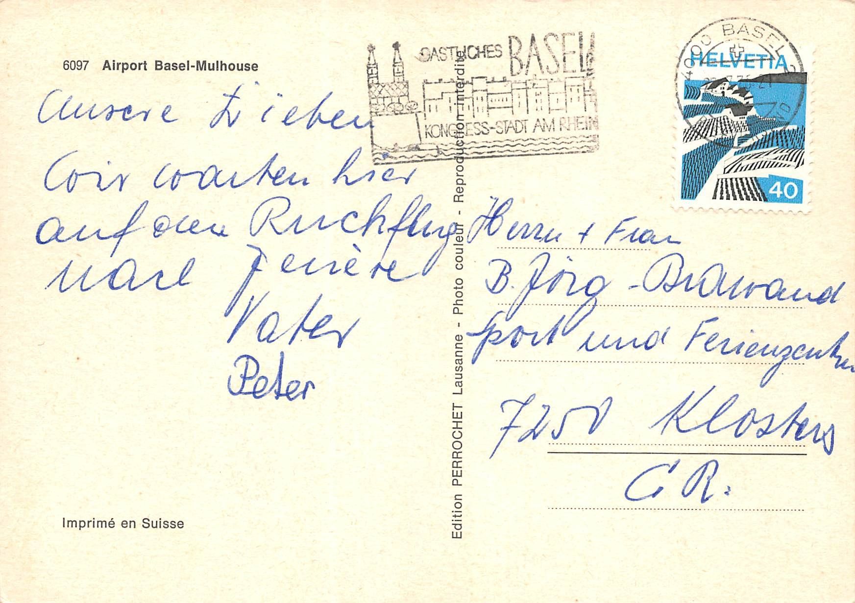 Cartoline postali: Flughafen Basel Mulhouse – Usato da Ottikon b.Kemptth. venduto da Neptun1974 1