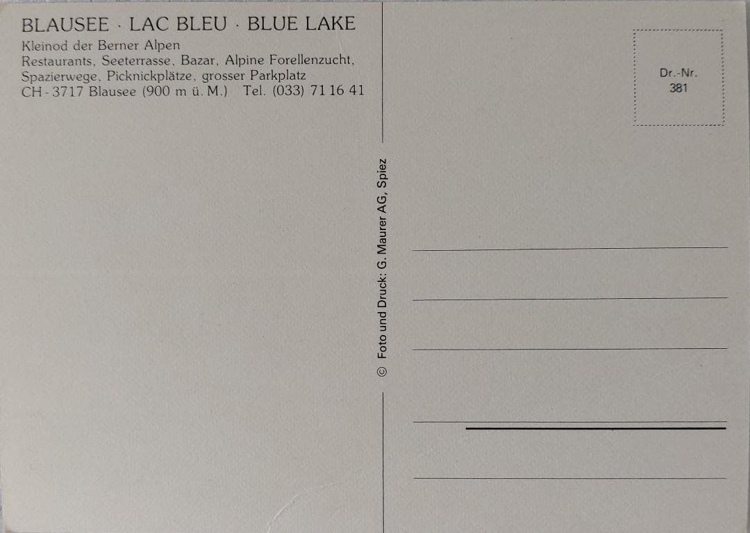 Cartoline postali: BLAUSEE  -  LAC BLEU – Usato da Delémont venduto da Domdom1 1